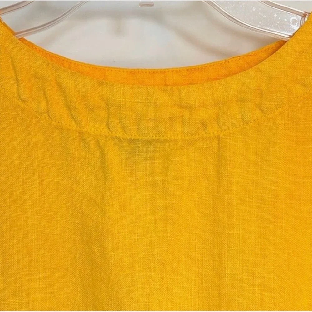 Vilebrequin Girls Linen Dress Sz 4 Yellow Short Sleeve Pockets Luxury Resort